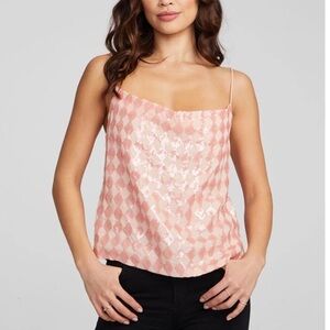 CHASER Womens Bleeker Embellished Sequin Pink Check Checkerboard Y2K Tank Top